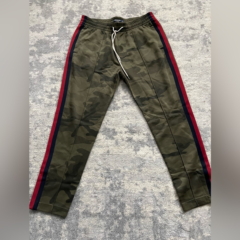 Abercrombie & Fitch Camouflage Joggers with Red and Black Stripes